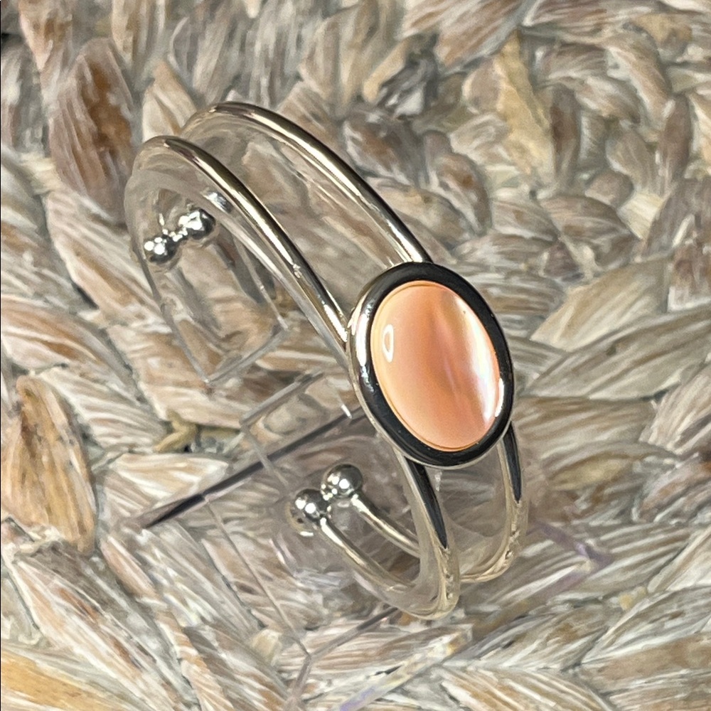 Chic Silver and Peach‎ Stone Cuff Bracelet